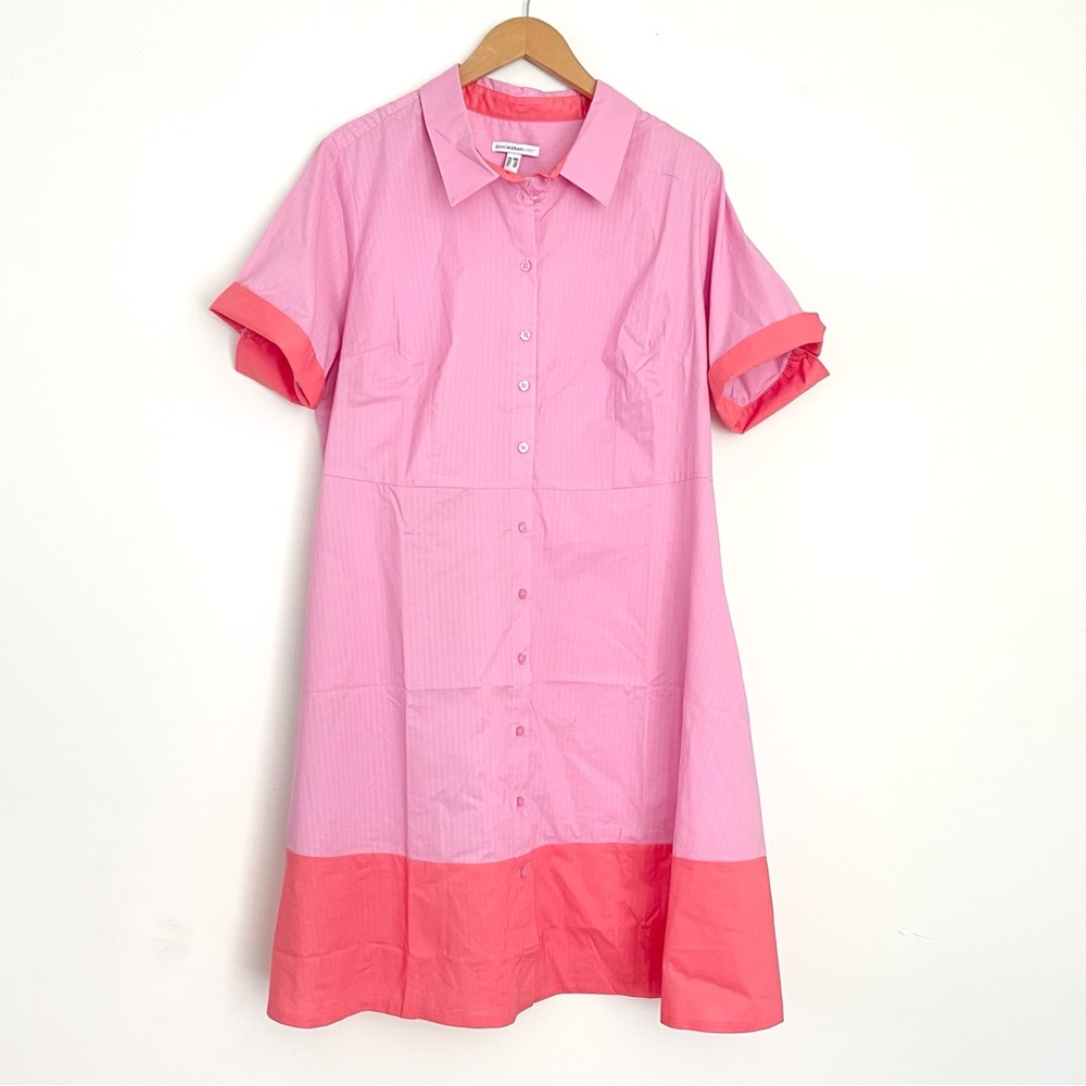 Isaac Mizrahi Live! Color Block Poplin Dress Classic Pink and Coral 18W